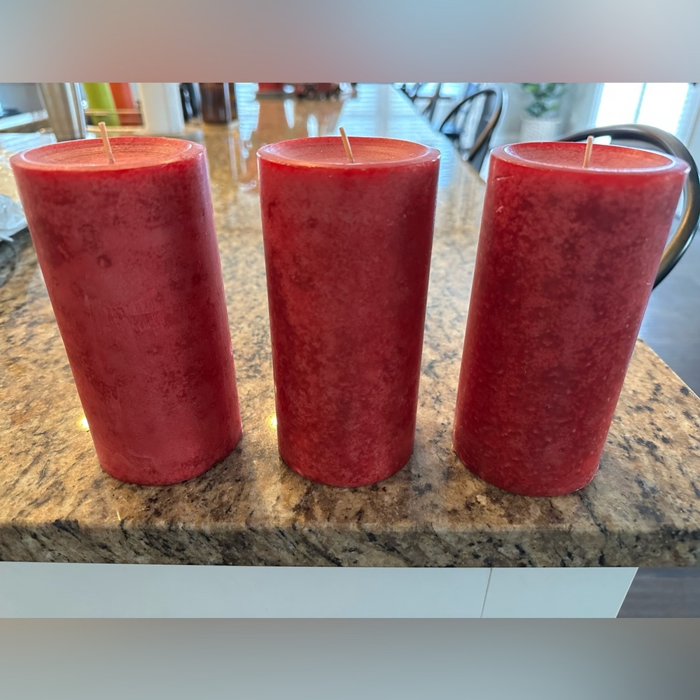 Set of 3 Red Pillar Candles (3x6 inch)